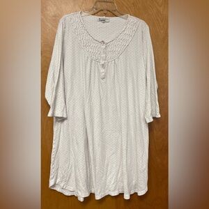 Miss Elaine Nightgown White Plus Size 1X Soft Knit Embroidered Long Sleeves
